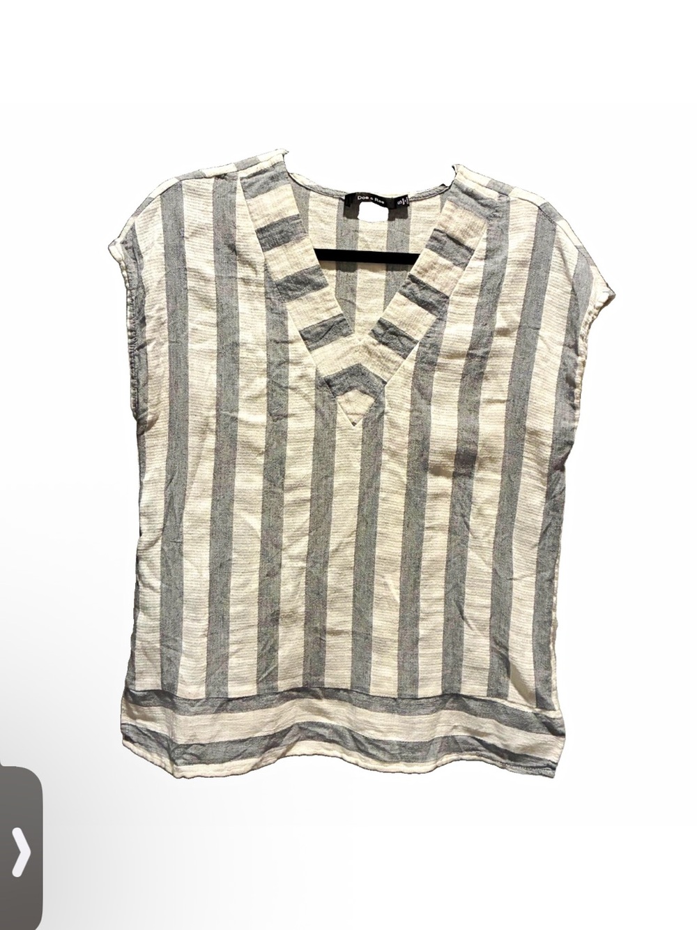 Doe & Rae Vertical Stripe V-Neck Top - Gray & Cream Size Small